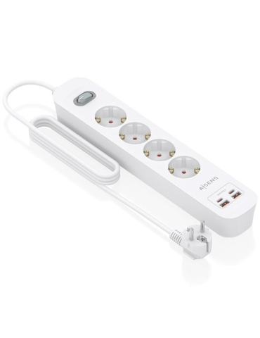 Regleta con Interruptor Aisens ASPS-2A2C12-W/ 4 Tomas de Corriente/ 2 USB - 2 USB Tipo-C/ Cable 1.4m/ Blanco 2