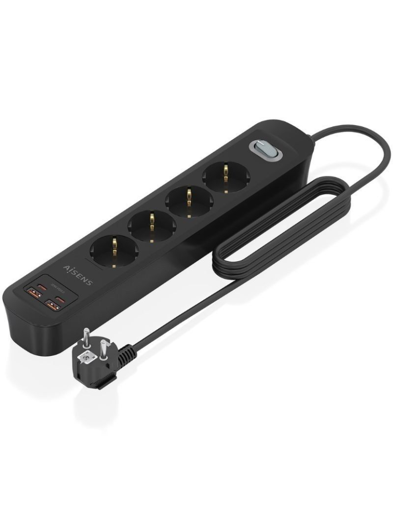 Regleta con Interruptor Aisens ASPS-2A2C13-BK/ 4 Tomas de Corriente/ 2 USB - 2 USB Tipo-C/ Cable 1.4m/ Negro