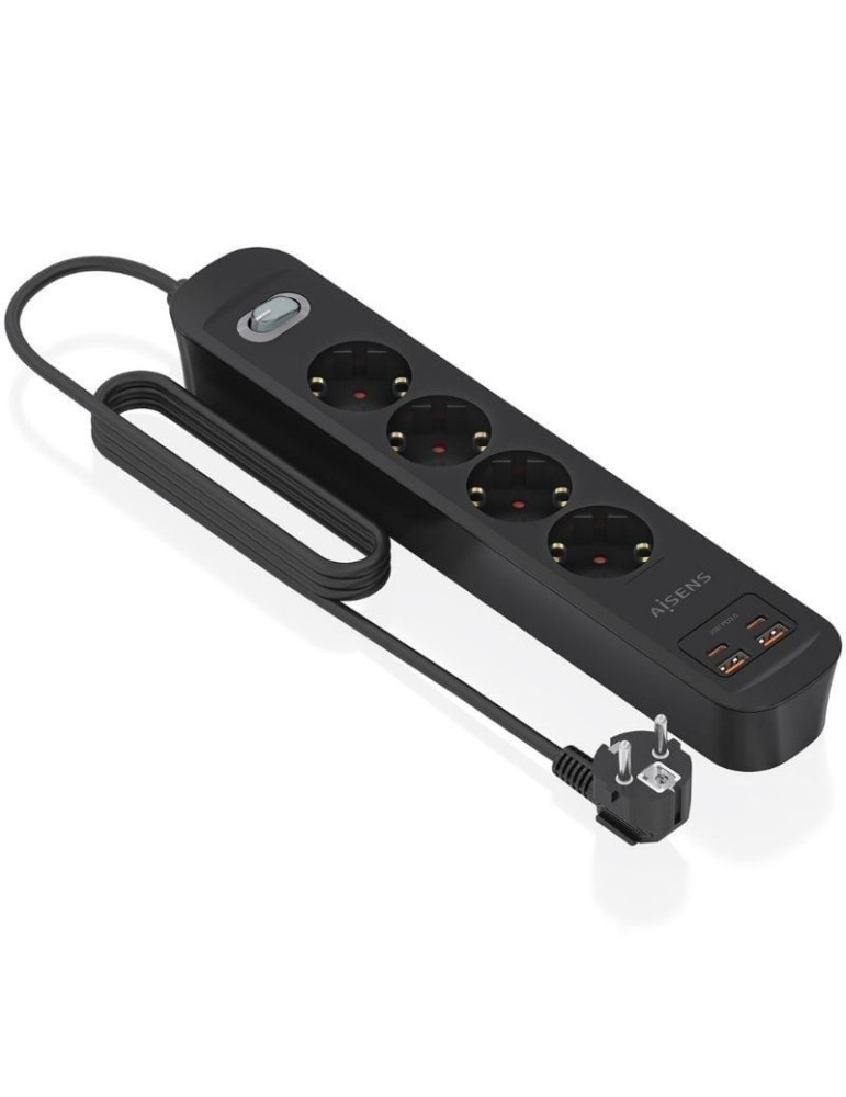 Regleta con Interruptor Aisens ASPS-2A2C13-BK/ 4 Tomas de Corriente/ 2 USB - 2 USB Tipo-C/ Cable 1.4m/ Negro
