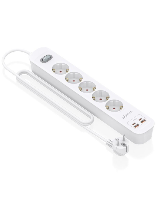 Regleta con Interruptor Aisens ASPS-2A2C14-W/ 5 Tomas de Corriente/ 2 USB - 2 USB Tipo-C/ Cable 1.4m/ Blanco