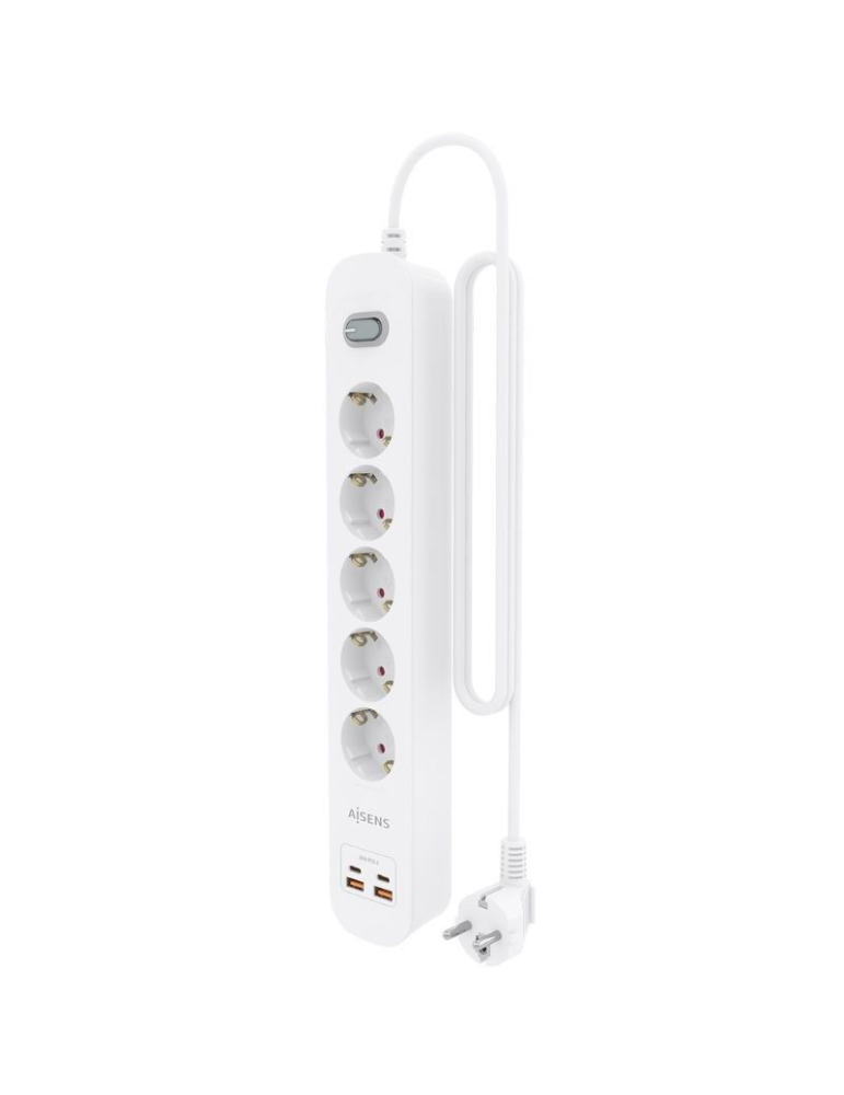 Regleta con Interruptor Aisens ASPS-2A2C14-W/ 5 Tomas de Corriente/ 2 USB - 2 USB Tipo-C/ Cable 1.4m/ Blanco