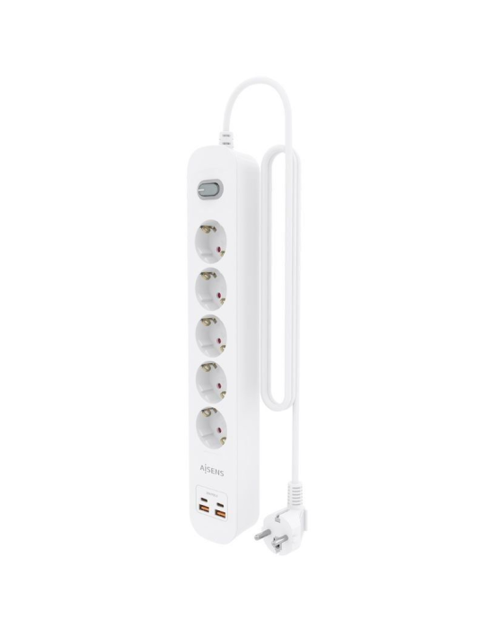 Regleta con Interruptor Aisens ASPS-2A2C14-W/ 5 Tomas de Corriente/ 2 USB - 2 USB Tipo-C/ Cable 1.4m/ Blanco