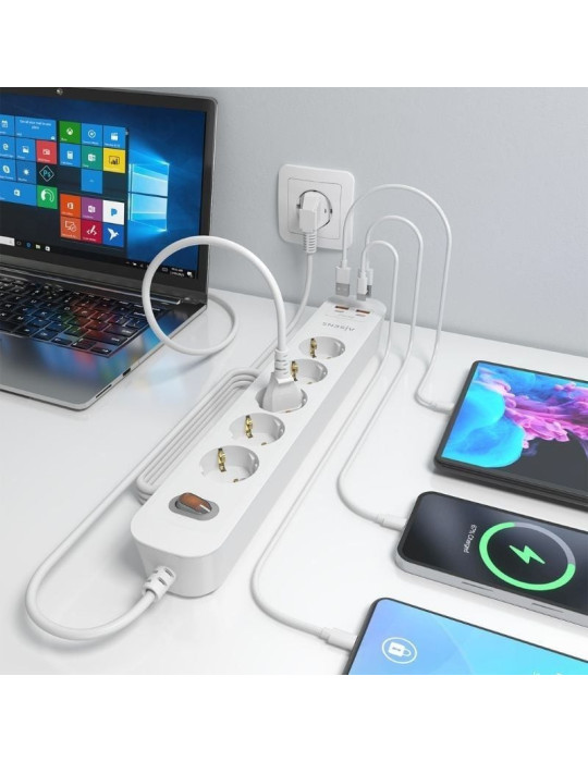 Regleta con Interruptor Aisens ASPS-2A2C14-W/ 5 Tomas de Corriente/ 2 USB - 2 USB Tipo-C/ Cable 1.4m/ Blanco