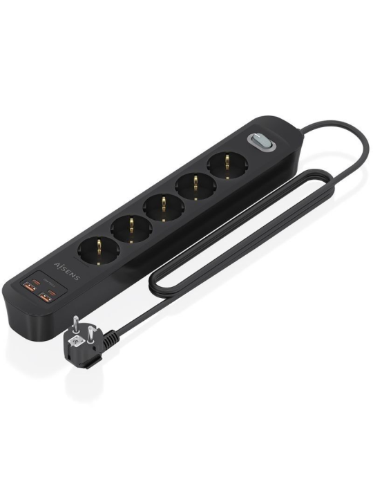 Regleta con Interruptor Aisens A154-0536/ 5 Tomas de Corriente/ 2 USB - 2 USB Tipo-C/ Cable 1.4m/ Negro