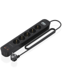 Regleta con Interruptor Aisens A154-0536/ 5 Tomas de Corriente/ 2 USB - 2 USB Tipo-C/ Cable 1.4m/ Negro