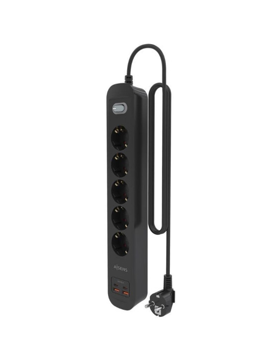 Regleta con Interruptor Aisens A154-0536/ 5 Tomas de Corriente/ 2 USB - 2 USB Tipo-C/ Cable 1.4m/ Negro