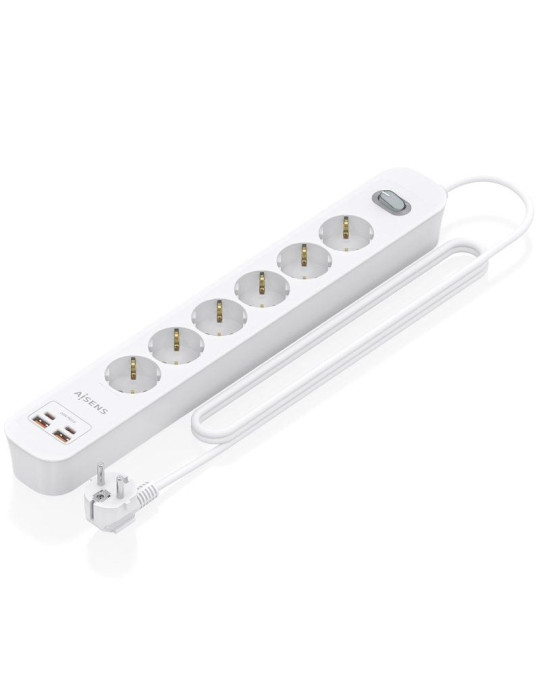 Regleta con Interruptor Aisens ASPS-2A2C16-W/ 6 Tomas de Corriente/ 2 USB - 2 USB Tipo-C/ Cable 1.4m/ Blanco
