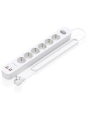 Regleta con Interruptor Aisens ASPS-2A2C16-W/ 6 Tomas de Corriente/ 2 USB - 2 USB Tipo-C/ Cable 1.4m/ Blanco