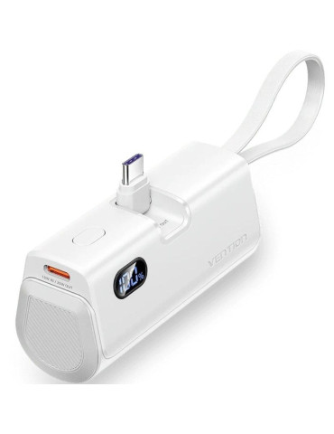 Powerbank 4800mAh Vention FHQW0/ 22.5W/ Blanca/ Incluye Cable USB Tipo-C y Lightning