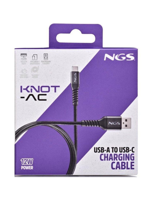 Cable USB 2.0 NGS KNOT-AC/ USB Macho - USB Tipo-C Macho/ 480Mbps/ 1m/ Negro