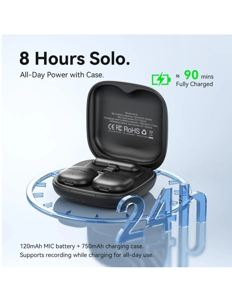 Micrófono Inalámbrico con Clip Vention Lavalier NCDB0/ USB Tipo-C/ Lightning/ Incluye Receptor/ 2 unidades