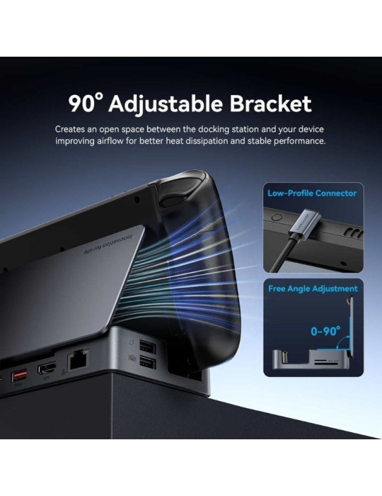 Docking USB Tipo-C para Steam Deck / Switch Vention TPZH0/ 2xHDMI 4K/ 3xUSB/ 1xUSB Tipo-C/ 1xUSB Tipo-C PD/ 1xRJ45/ 1xLector Tar