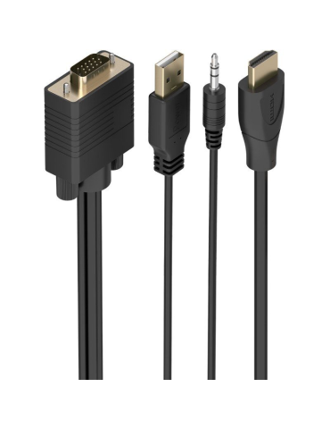 Cable Conversor Aisens A115-1009 SVGA Macho - USB Macho/ Jack Macho - HDMI Macho/ 2m/ Negro