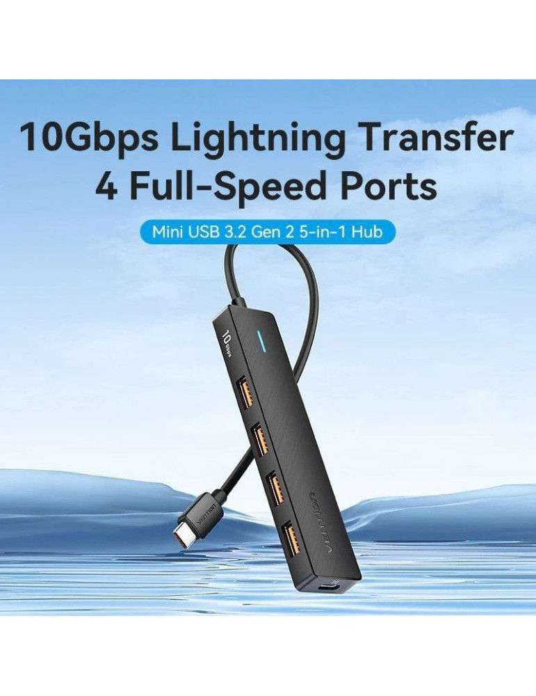 Hub USB Tipo-C 3.2 Vention CKCBB/ 4xUSB/ 1xUSB Tipo-C PD