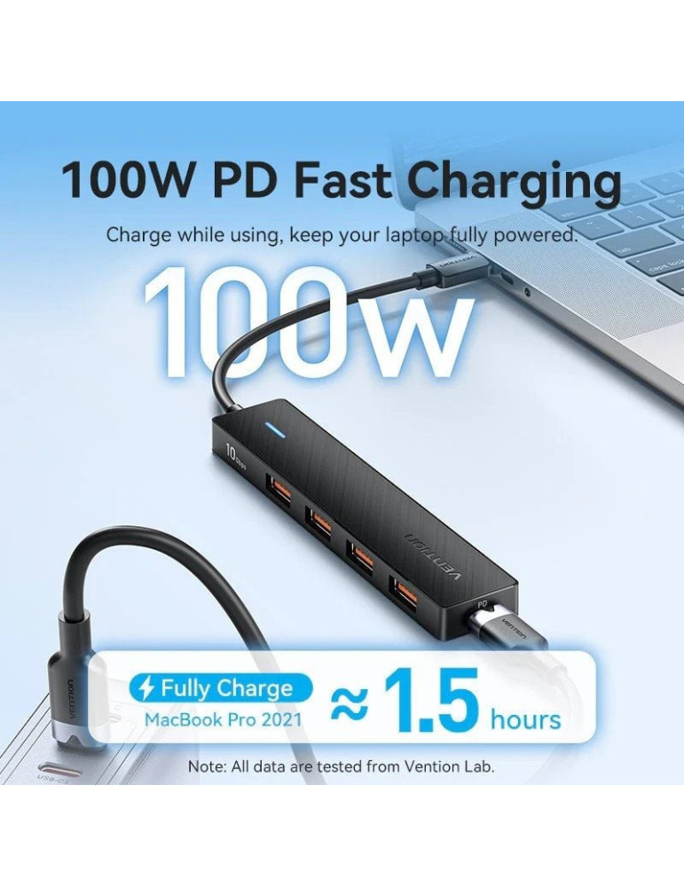 Hub USB Tipo-C 3.2 Vention CKCBB/ 4xUSB/ 1xUSB Tipo-C PD