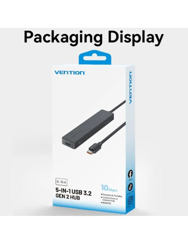 Hub USB Tipo-C 3.2 Vention CKCBB/ 4xUSB/ 1xUSB Tipo-C PD