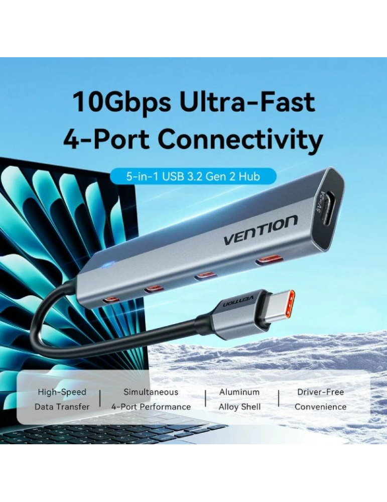 Hub USB Tipo-C 3.2 Vention CKYHB/ 4xUSB Tipo-C/ 1xUSB Tipo-C PD