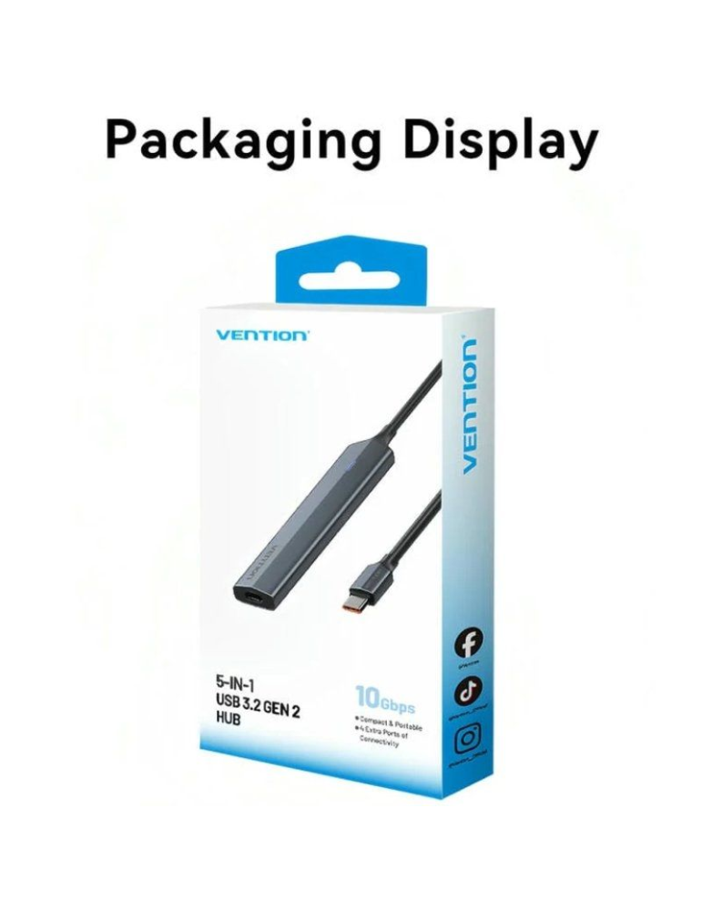 Hub USB Tipo-C 3.2 Vention CKYHB/ 4xUSB Tipo-C/ 1xUSB Tipo-C PD