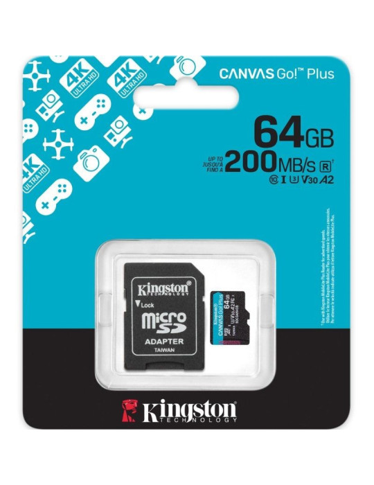 Tarjeta de Memoria Kingston CANVAS Go! Plus 64GB microSD XC con Adaptador/ Clase 10/ 200MBs