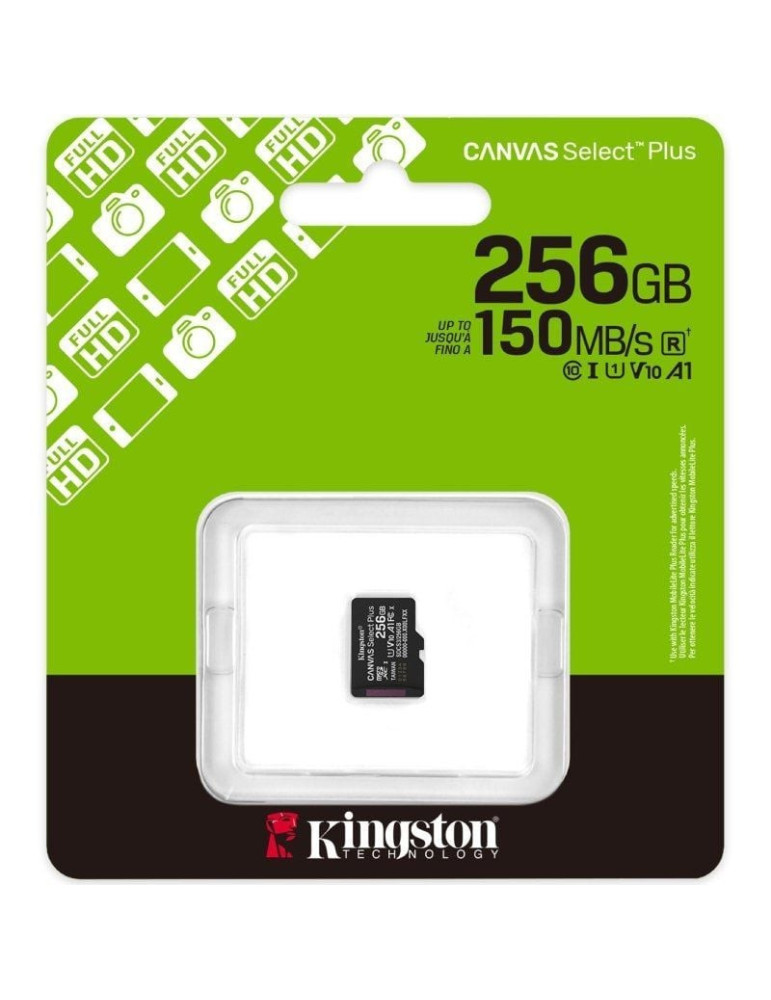 Tarjeta de Memoria Kingston CANVAS Select Plus 256GB microSD XC/ Clase 10/ 150MBs