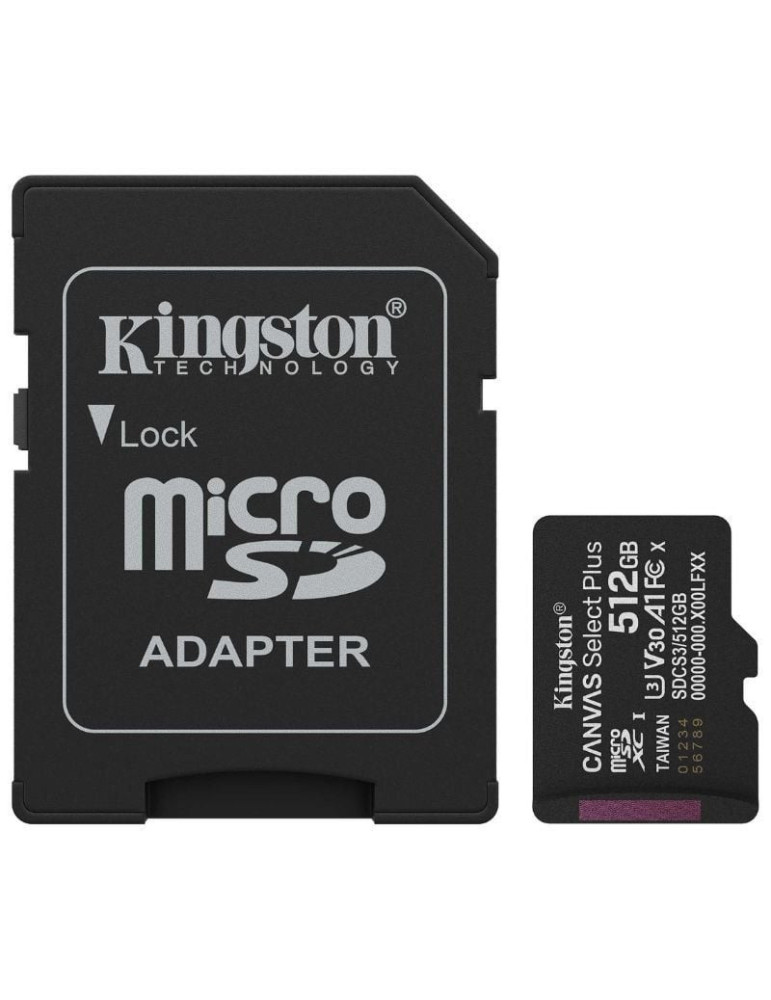 Tarjeta de Memoria Kingston CANVAS Select Plus 512GB microSD XC con Adaptador/ Clase 10/ 150MBs