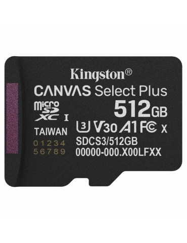Tarjeta de Memoria Kingston CANVAS Select Plus 512GB microSD XC/ Clase 10/ 150MBs