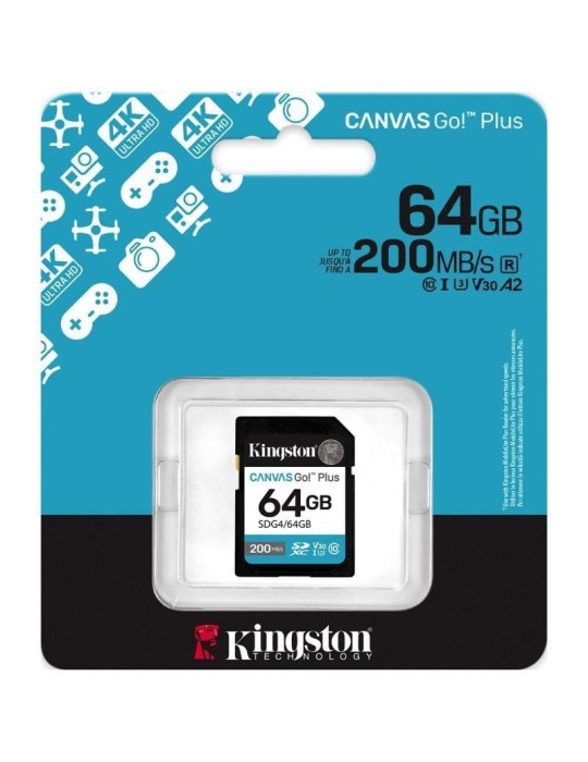 Tarjeta de Memoria Kingston CANVAS Go! Plus 64GB SD XC/ Clase 10/ 200MBs