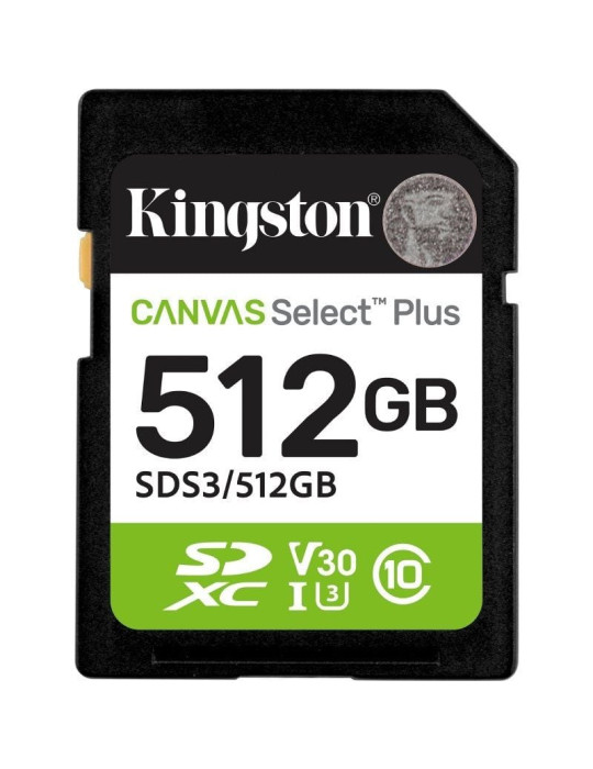 Tarjeta de Memoria Kingston CANVAS Select Plus 512GB SD XC/ Clase 10/ 150MBs