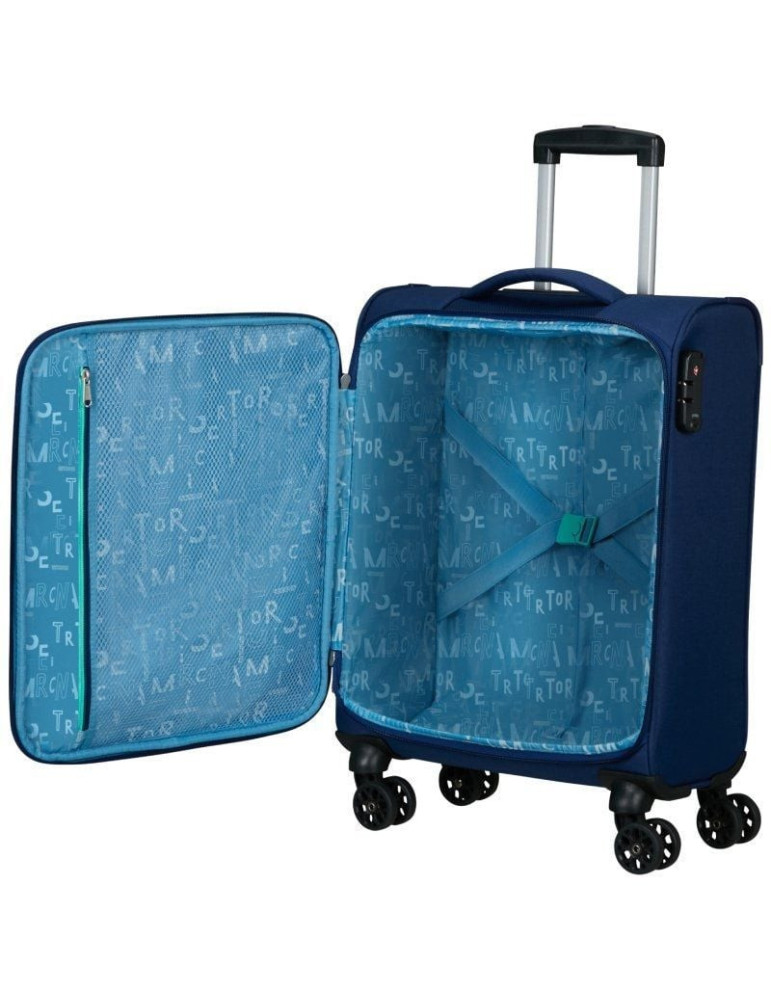 Maleta de Cabina American Tourister Sea Seeker Spinner 55cm/ 55x40x20cm/ 4 Ruedas/ Marino Combate