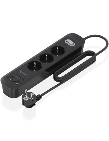 Regleta con Interruptor Aisens ASPS-2A2C11-BK/ 3 Tomas de Corriente/ 2 USB - 2 USB Tipo-C/ Cable 1.4m/ Negro