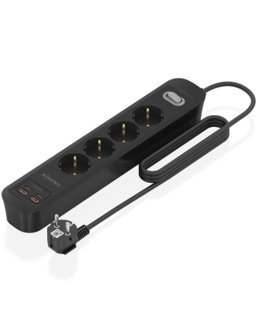 Regleta con Interruptor Aisens ASPS-2A2C13-BK/ 4 Tomas de Corriente/ 2 USB - 2 USB Tipo-C/ Cable 1.4m/ Negro