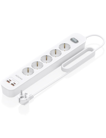 Regleta con Interruptor Aisens ASPS-2A2C14-W/ 5 Tomas de Corriente/ 2 USB - 2 USB Tipo-C/ Cable 1.4m/ Blanco