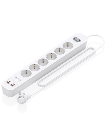 Regleta con Interruptor Aisens ASPS-2A2C16-W/ 6 Tomas de Corriente/ 2 USB - 2 USB Tipo-C/ Cable 1.4m/ Blanco