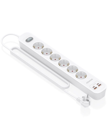 Regleta con Interruptor Aisens ASPS-2A2C16-W/ 6 Tomas de Corriente/ 2 USB - 2 USB Tipo-C/ Cable 1.4m/ Blanco 2
