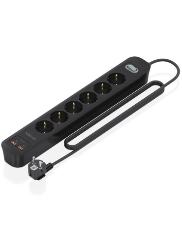 Regleta con Interruptor Aisens ASPS-2A2C17-BK/ 6 Tomas de Corriente/ 2 USB - 2 USB Tipo-C/ Cable 1.4m/ Negro