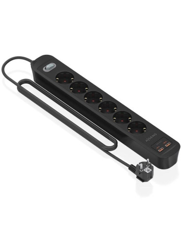 Regleta con Interruptor Aisens ASPS-2A2C17-BK/ 6 Tomas de Corriente/ 2 USB - 2 USB Tipo-C/ Cable 1.4m/ Negro 2