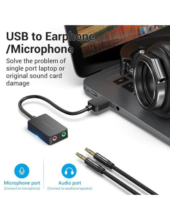 Tarjeta de Sonido Vention CDYB0/ 2.1/ Negro