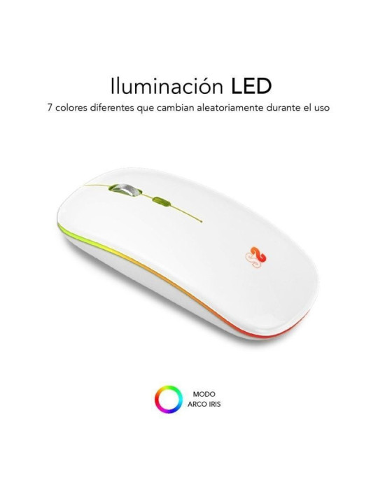 Ratón Inalámbrico por Bluetooth Subblim LED Dual Flat/ Batería recargable/ Hasta 1600 DPI/ Blanco