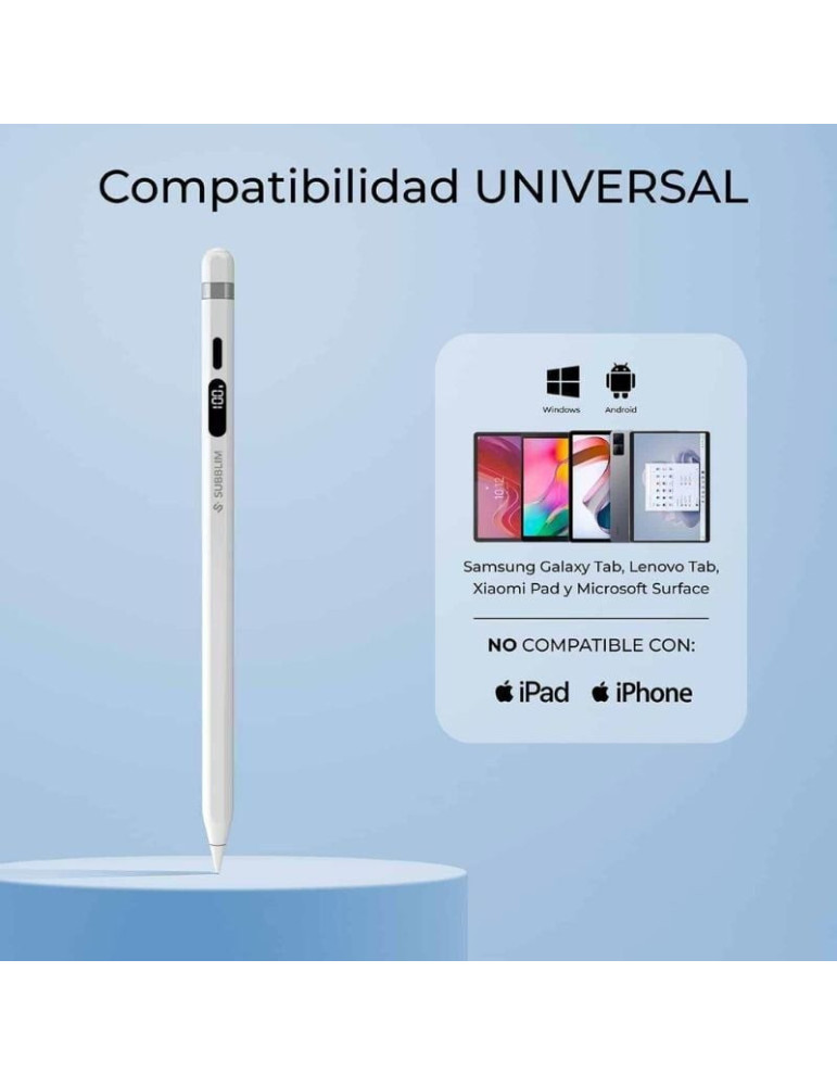 Lápiz Electrónico Subblim NoteFlow Pen para Android y Windows/ Blanco