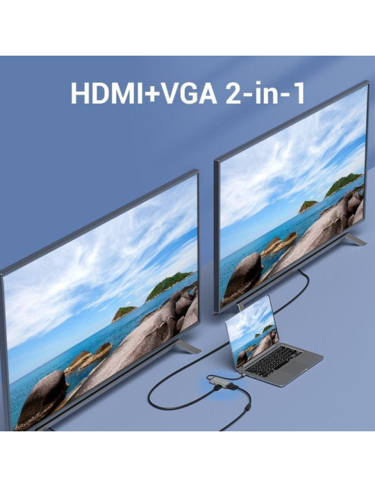 Docking USB Tipo-C Vention TGSHB/ 3xUSB/ 1xHDMI 4K/ 1xVGA/ 1xUSB Tipo-C PD/ Gris