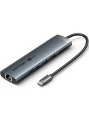 Docking USB Tipo-C Vention TGUHB/ RJ45/ 2xUSB/ 1xUSB Tipo-C/ 1xHDMI/ 1xUSB Tipo-C PD/ 1xLector de Tarjetas/ Gris