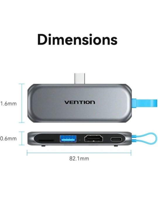 Docking Sin Cables USB Tipo-C Vention THYH0/ 1xUSB/ 1xHDMI/ 1xUSB Tipo-C PD/ 1xLector de Tarjetas/ Gris