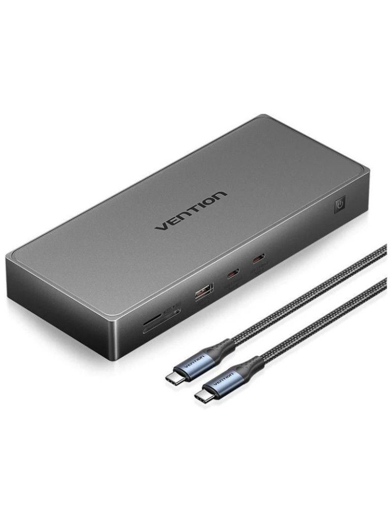 Docking USB Tipo-C Vention TPWH0/ 2xHDMI 4K/ 1xDisplayPort/ 3xUSB/ 2xUSB Tipo-C/ 1xUSB Tipo-C PD/ 1xRJ45/ 1xLector Tarjetas/ Gri
