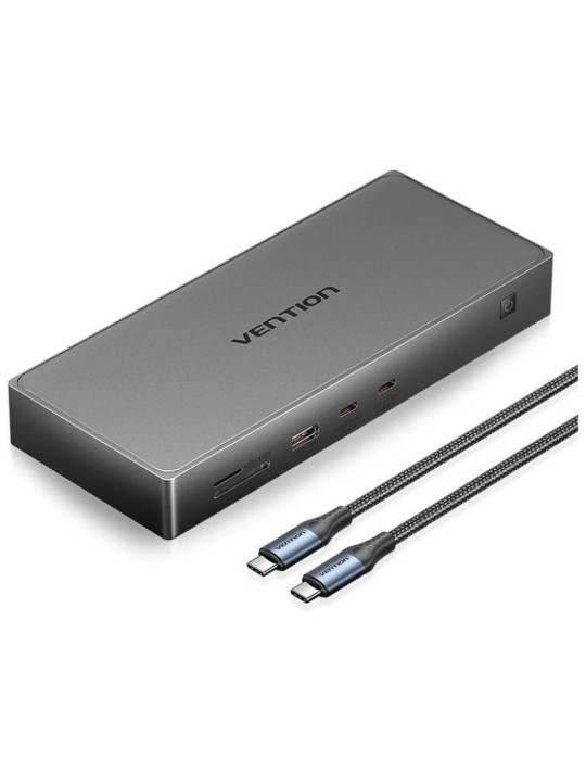 Docking USB Tipo-C Vention TPWH0/ 2xHDMI 4K/ 1xDisplayPort/ 3xUSB/ 2xUSB Tipo-C/ 1xUSB Tipo-C PD/ 1xRJ45/ 1xLector Tarjetas/ Gri