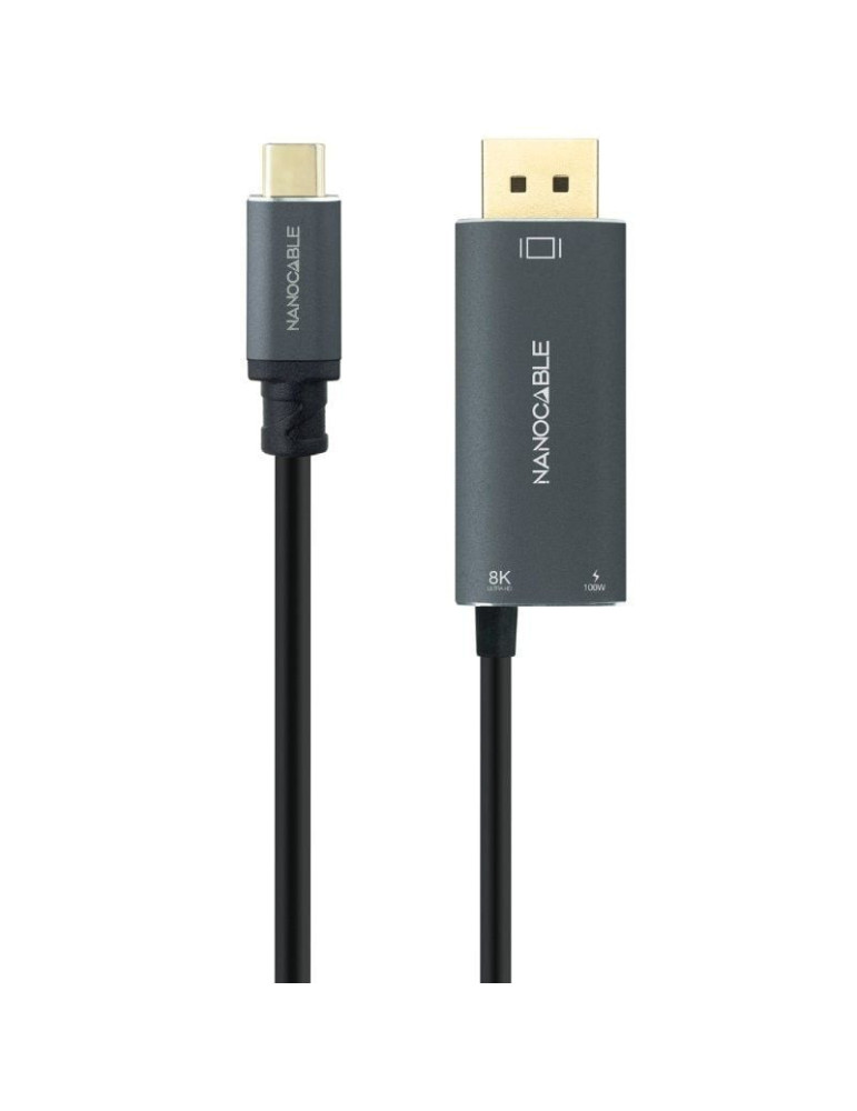 Cable Conversor Nanocable 10.15.5012/ USB Tipo-C Macho - DisplayPort 8K Macho/ USB Tipo-C Hembra/ Hasta 100W/ 1.8m/ Gris