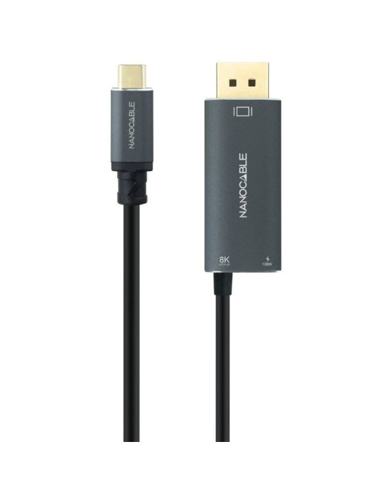 Cable Conversor Nanocable 10.15.5012/ USB Tipo-C Macho - DisplayPort 8K Macho/ USB Tipo-C Hembra/ Hasta 100W/ 1.8m/ Gris