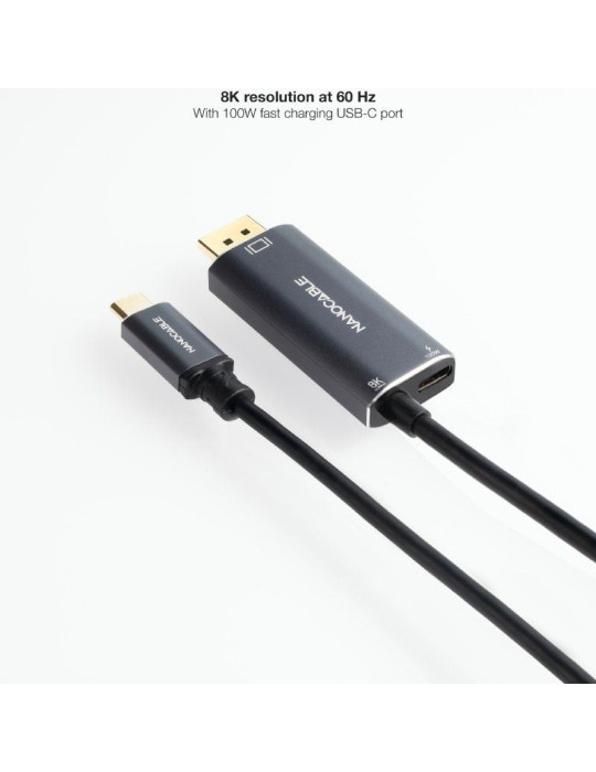 Cable Conversor Nanocable 10.15.5012/ USB Tipo-C Macho - DisplayPort 8K Macho/ USB Tipo-C Hembra/ Hasta 100W/ 1.8m/ Gris
