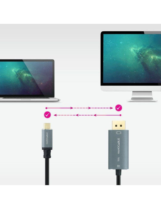 Cable Conversor Nanocable 10.15.5022/ USB Tipo-C Macho - Displayport Macho/ 2m/ Negro