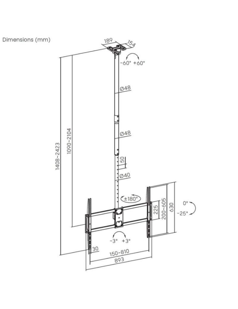 Soporte de Techo Inclinable/ Giratorio/ Nivelable/ Extensible Aisens CT100TSLE-393 para TV de 50-100"/ hasta 80kg