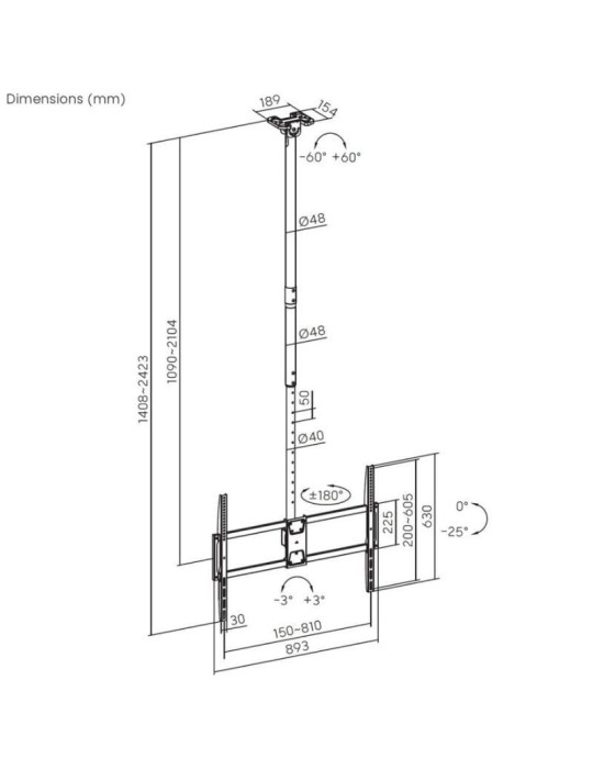 Soporte de Techo Inclinable/ Giratorio/ Nivelable/ Extensible Aisens CT100TSLE-393 para TV de 50-100"/ hasta 80kg